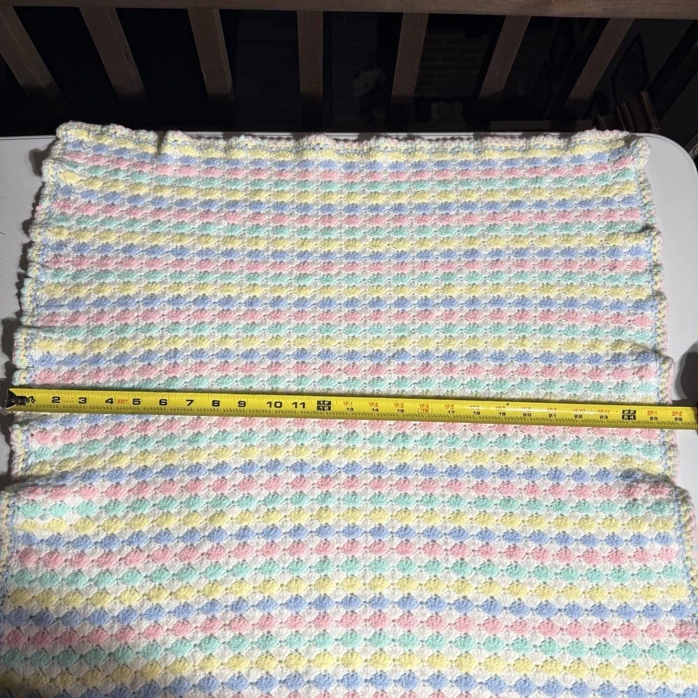 Handmade Crochet Baby Afghan Lap Throw White Blue Pink‎ Green Yellow 28